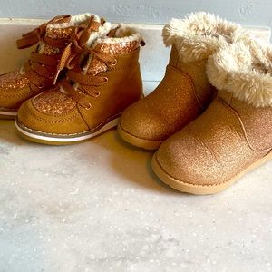Toddler / Baby Tan Sparkle Boots - 2 pairs